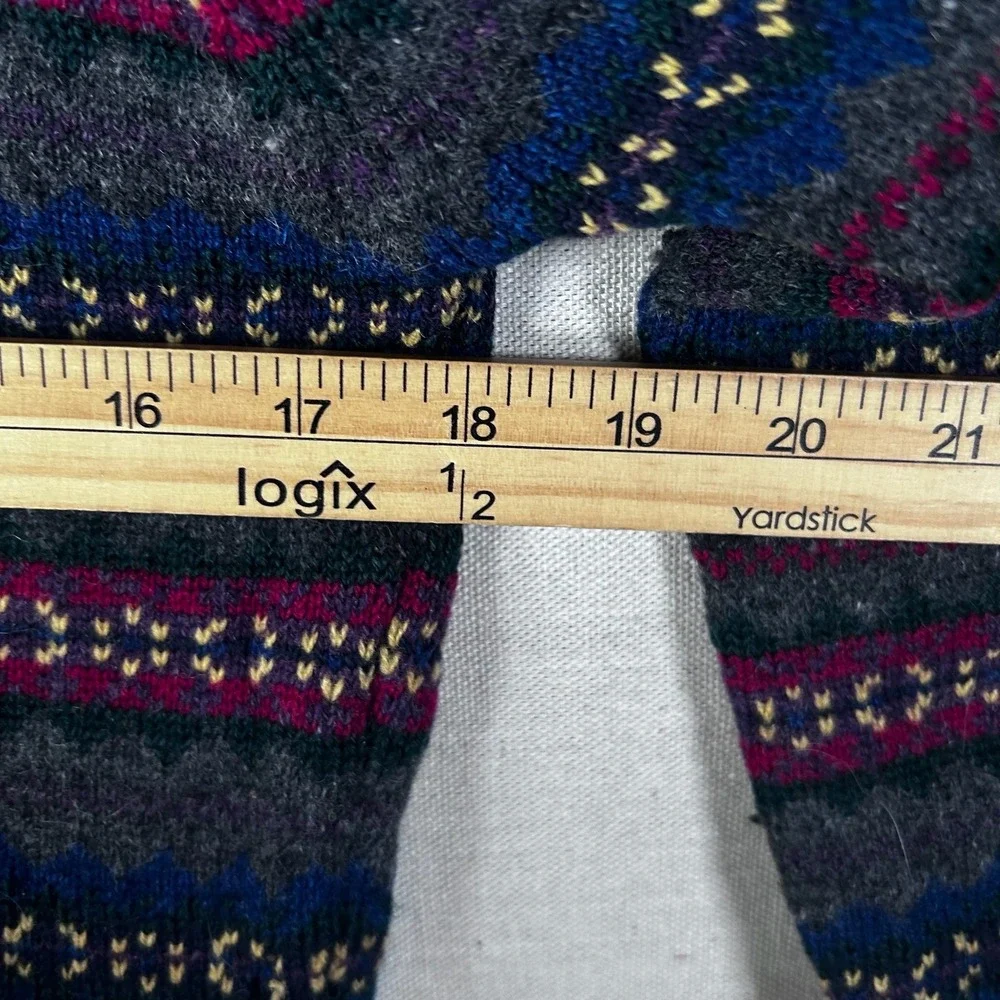 Lauren Ralph Lauren Lambswool‎ Angora Fair Isle Stripe Sweater Grey Burgundy M